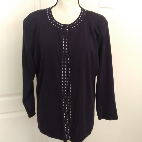Exclusively Misook navy open cardigan sz L Petite NWOT